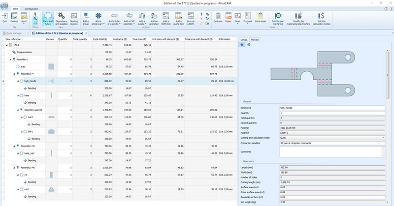 Almaquote quotation software for sheet metal tôlerie